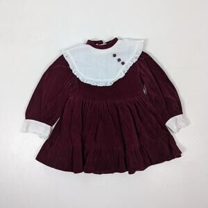 Vintage Dress Girls Size 2T Maroon Velvet Christmas Holiday